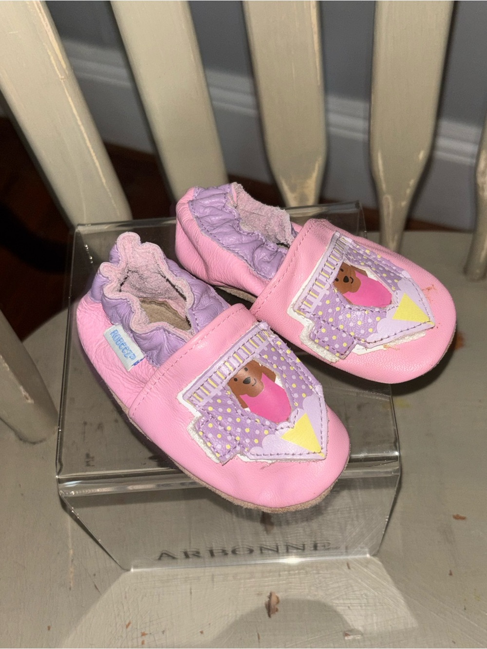 Robeez. Castle Pink Girls' Leather Slip-On Baby Shoes 6-12mos